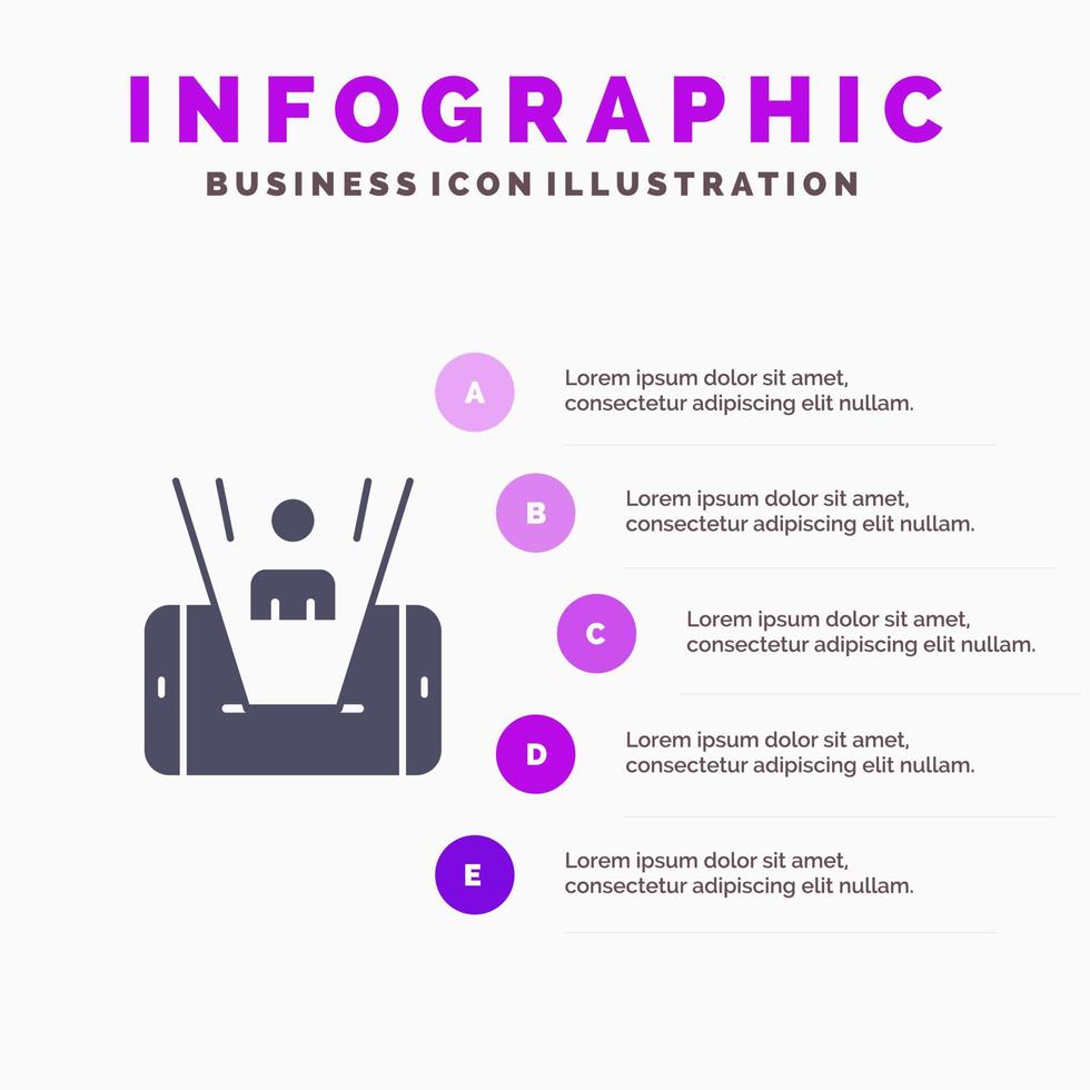 móvil celular hombre tecnología sólido icono infografía 5 pasos presentación antecedentes vector