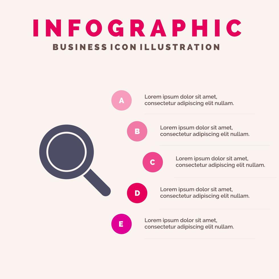 mirada de vidrio lupa búsqueda icono sólido infografía 5 pasos presentación antecedentes vector