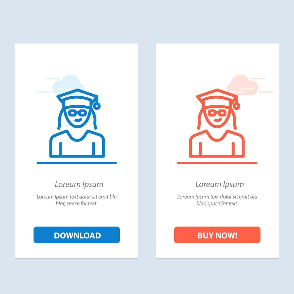 Cap Education Graduation Woman  Blue and Red Download and Buy Now web Widget Card Template vector