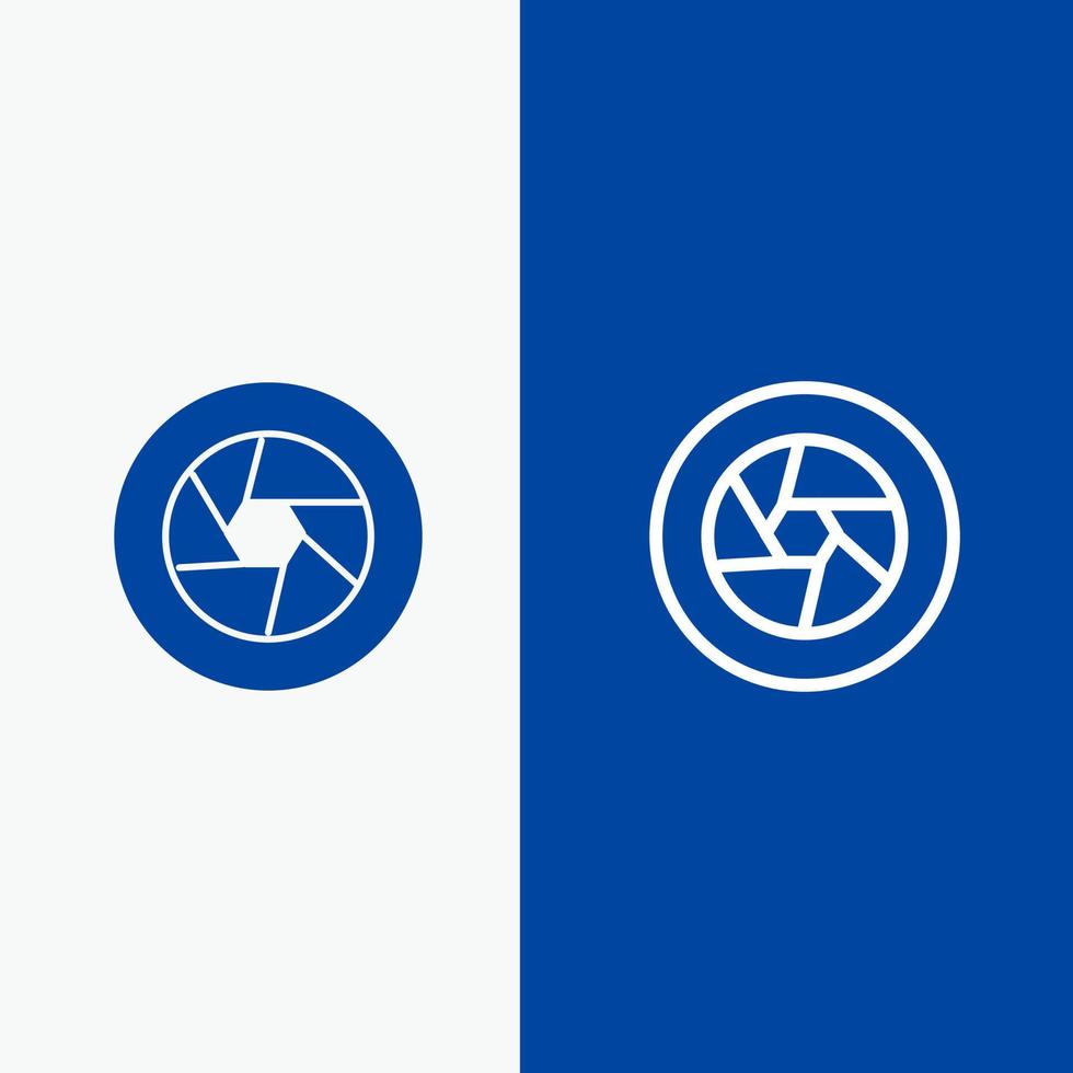 logotipo de la película de apertura línea de foto de película y glifo icono sólido línea de banner azul y glifo icono sólido banner azul vector