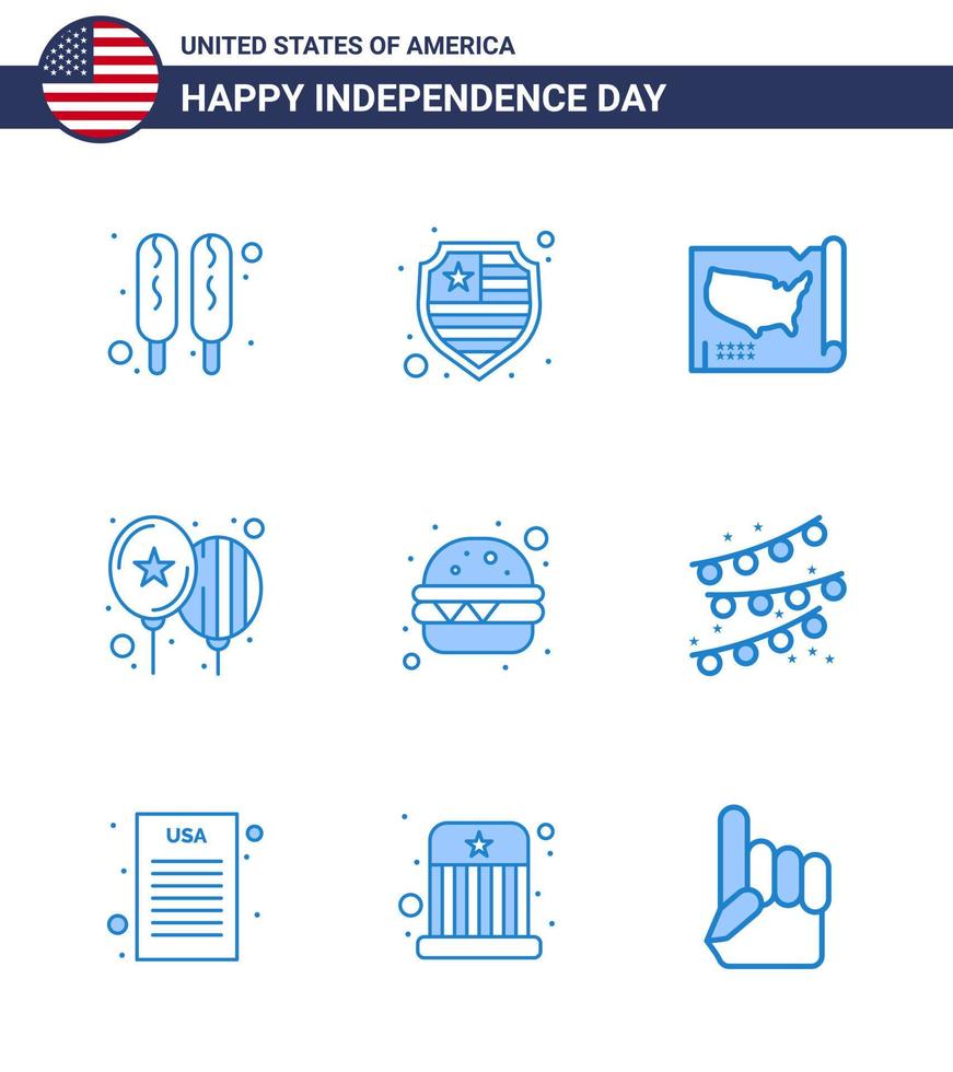 9 iconos creativos de estados unidos signos de independencia modernos y símbolos del 4 de julio de empavesados comida rápida día de la hamburguesa unida elementos de diseño vectorial editables del día de estados unidos vector