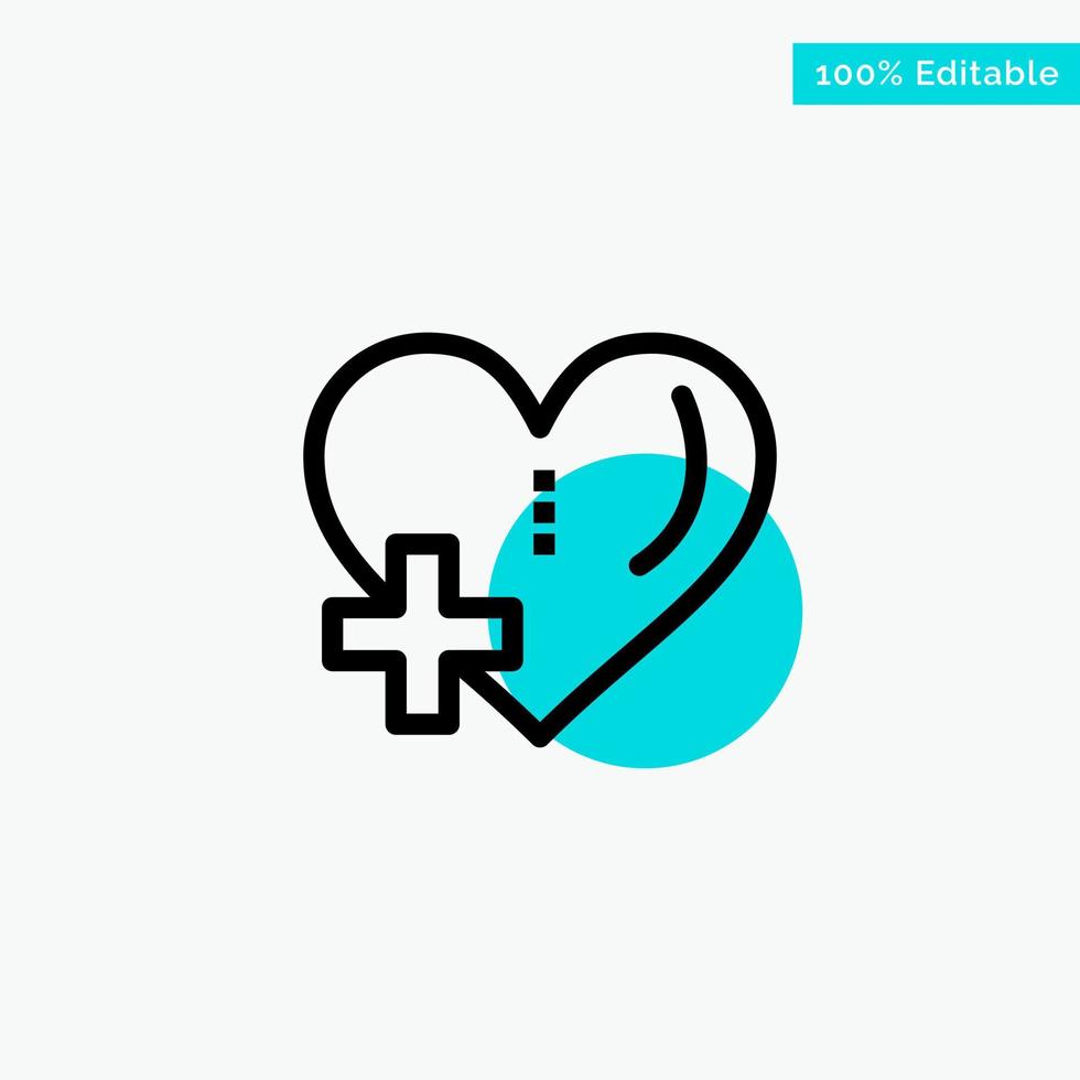Heart Love Add Plus turquoise highlight circle point Vector icon