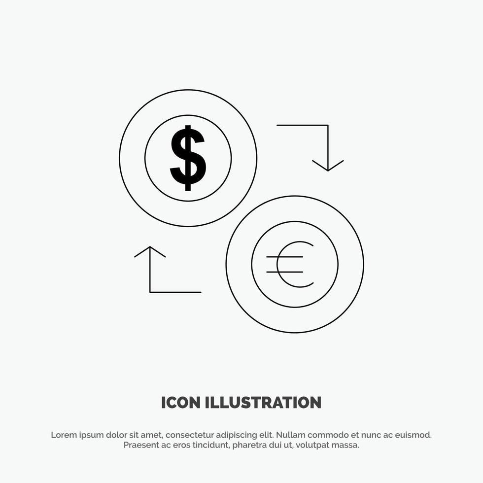 Exchange Coins Currency Dollar Euro Finance Financial Money Line Icon Vector