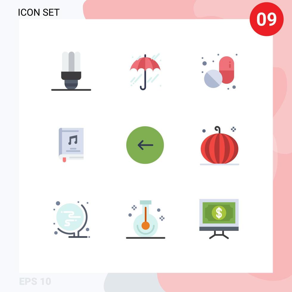 Modern Set of 9 Flat Colors and symbols such as play buttons tablet back music Editable Vector Design Elements