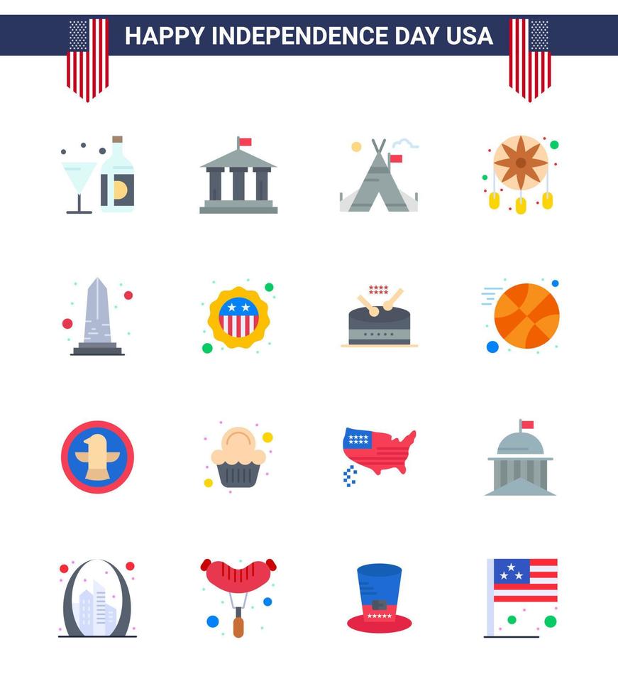 feliz paquete del día de la independencia de 16 pisos signos y símbolos para el hito atrapasueños decoración de estados unidos elementos de diseño de vector de día de estados unidos editables estadounidenses