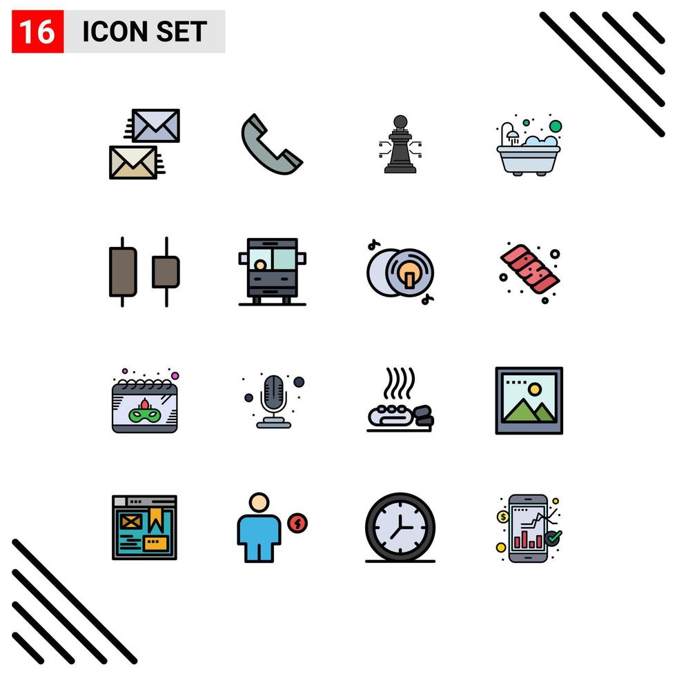 Set of 16 Modern UI Icons Symbols Signs for distribute shower telephone bathtub game Editable Creative Vector Design Elements