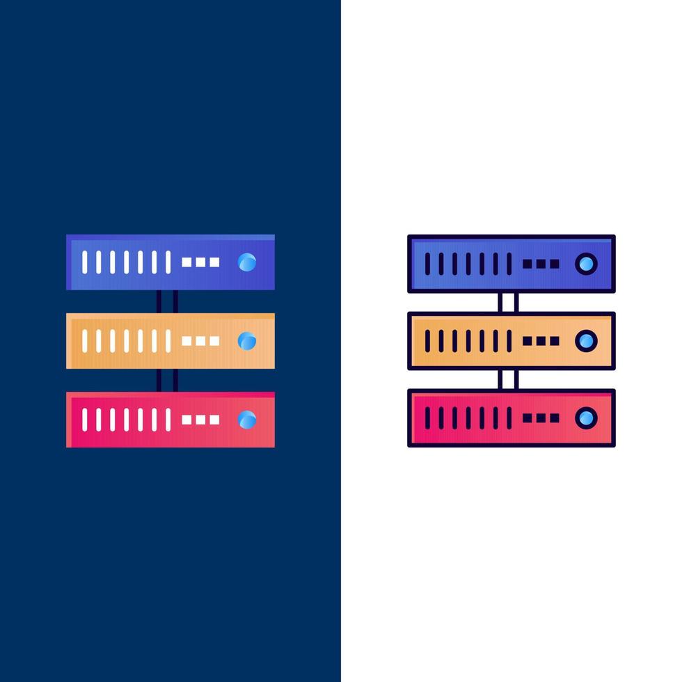 Computing Data Storage Network  Icons Flat and Line Filled Icon Set Vector Blue Background