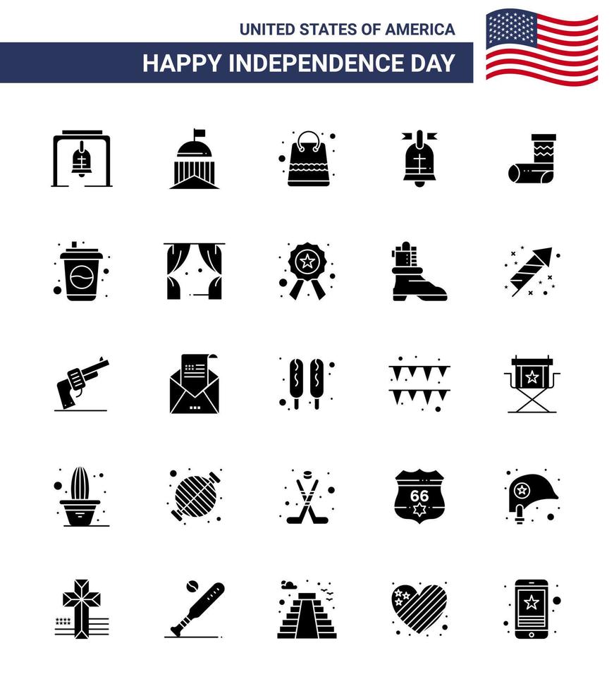 Happy Independence Day 25 Solid Glyph Icon Pack for Web and Print celebration american irish ring shop Editable USA Day Vector Design Elements