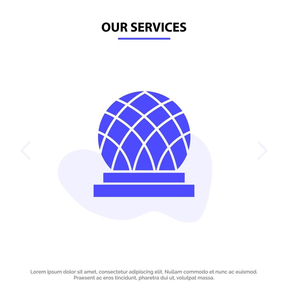 nuestros servicios edificio canadá ciudad cúpula icono de glifo sólido plantilla de tarjeta web vector