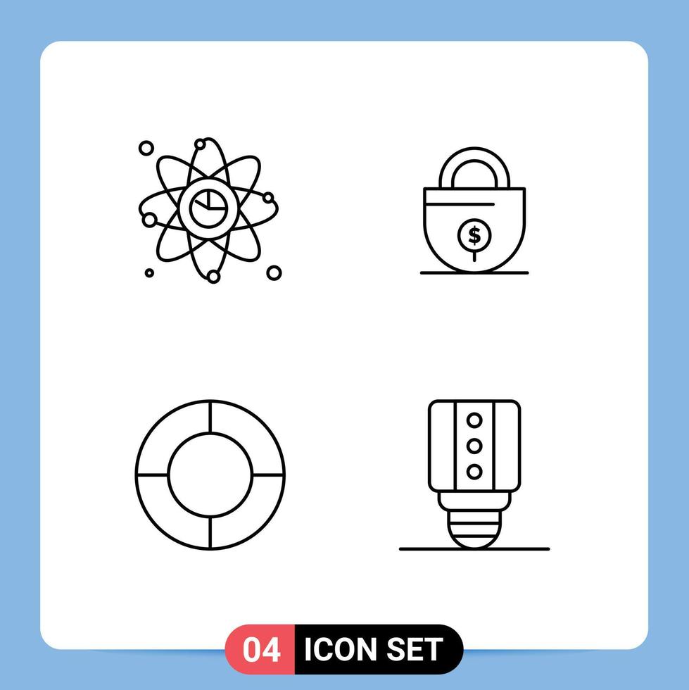 4 Thematic Vector Filledline Flat Colors and Editable Symbols of atom chart link investment pie Editable Vector Design Elements