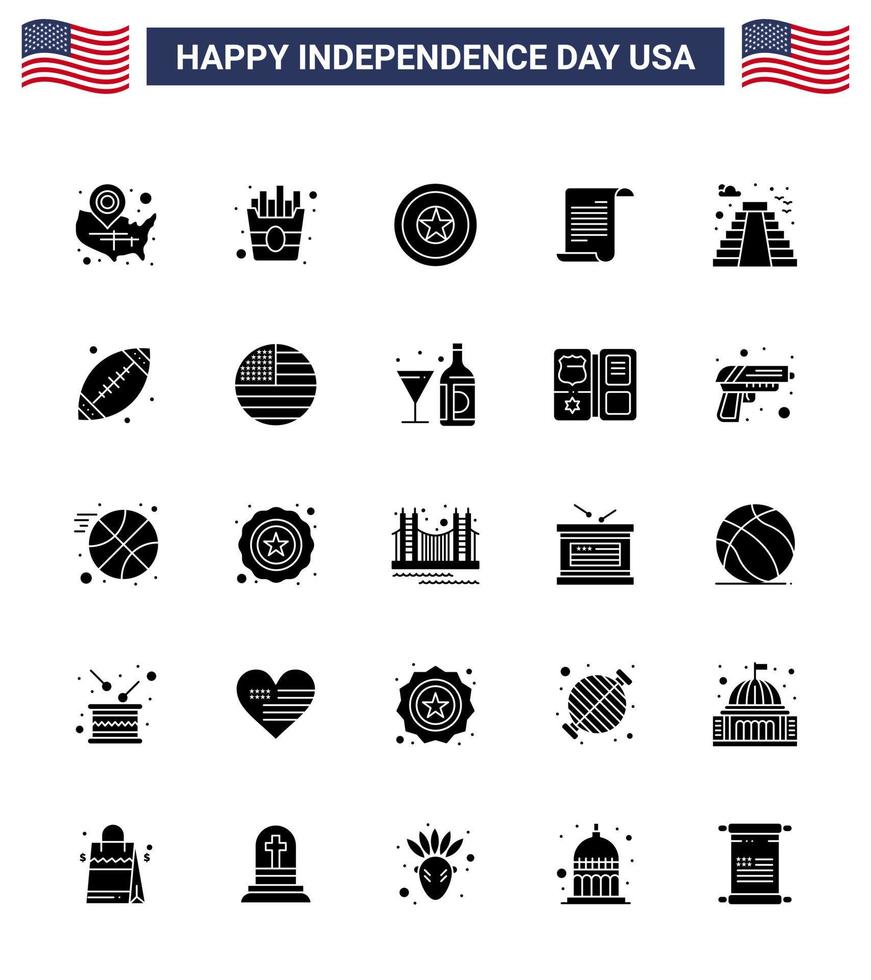 Big Pack of 25 USA Happy Independence Day USA Vector Solid Glyph and Editable Symbols of building usa holiday american file Editable USA Day Vector Design Elements