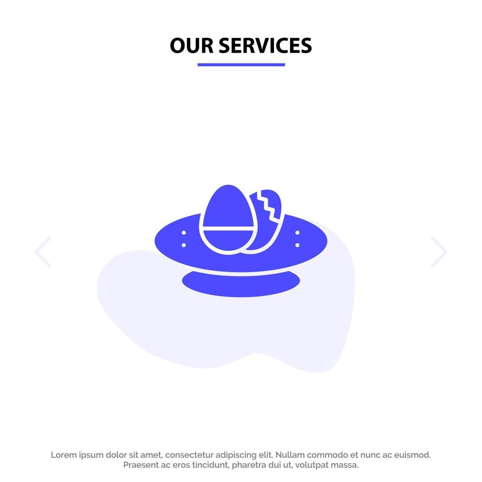 Our Services Bowl Celebration Easter Egg Nest Solid Glyph Icon Web card Template vector