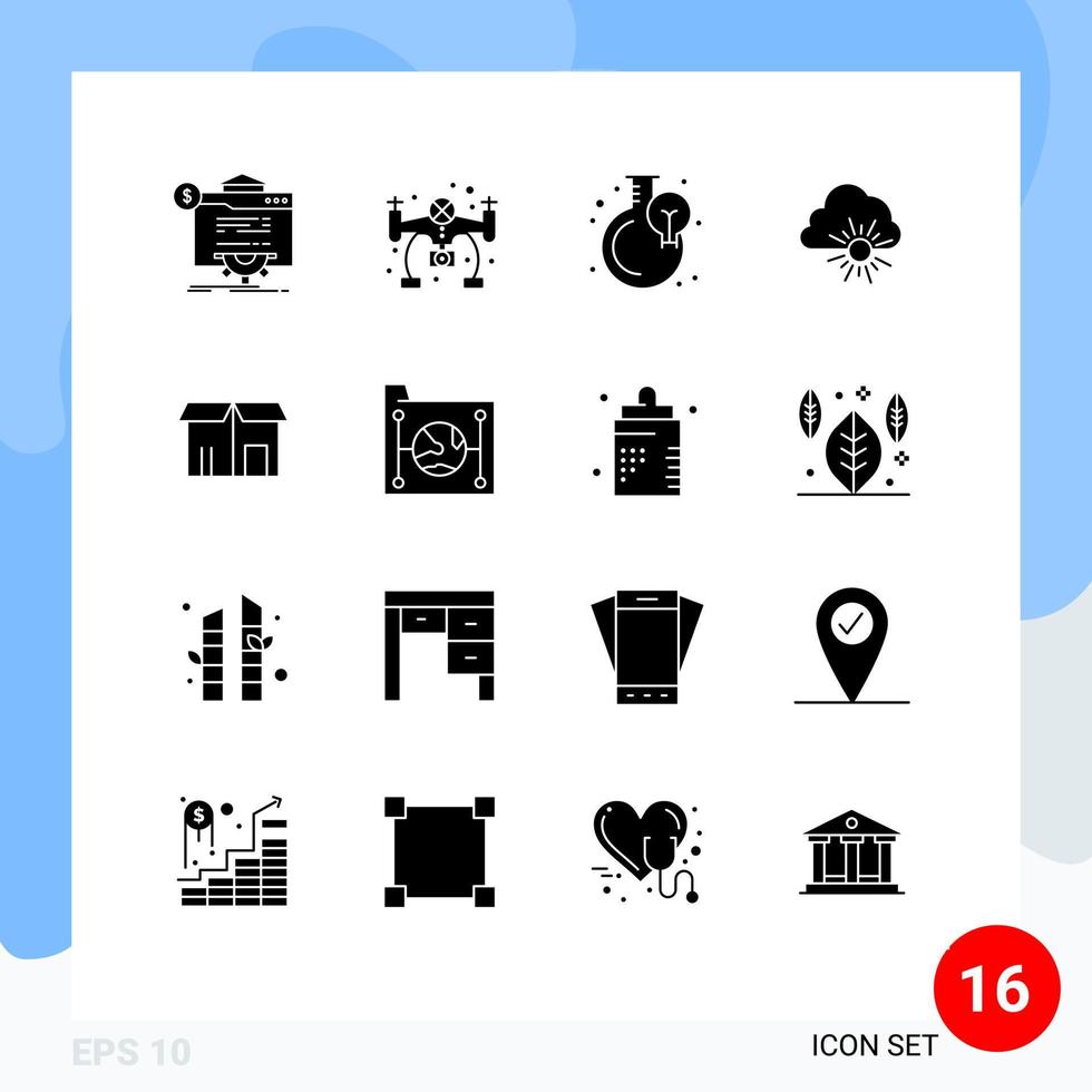 Modern Set of 16 Solid Glyphs and symbols such as market sun growth spring cloud Editable Vector Design Elements