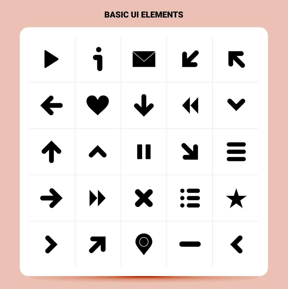 Solid 25 Basic Ui Elements Icon set Vector Glyph Style Design Black Icons Set Web and Mobile Business ideas design Vector Illustration