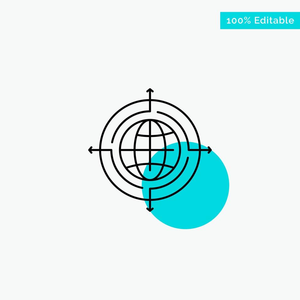 Globe Focus Target Connected turquoise highlight circle point Vector icon