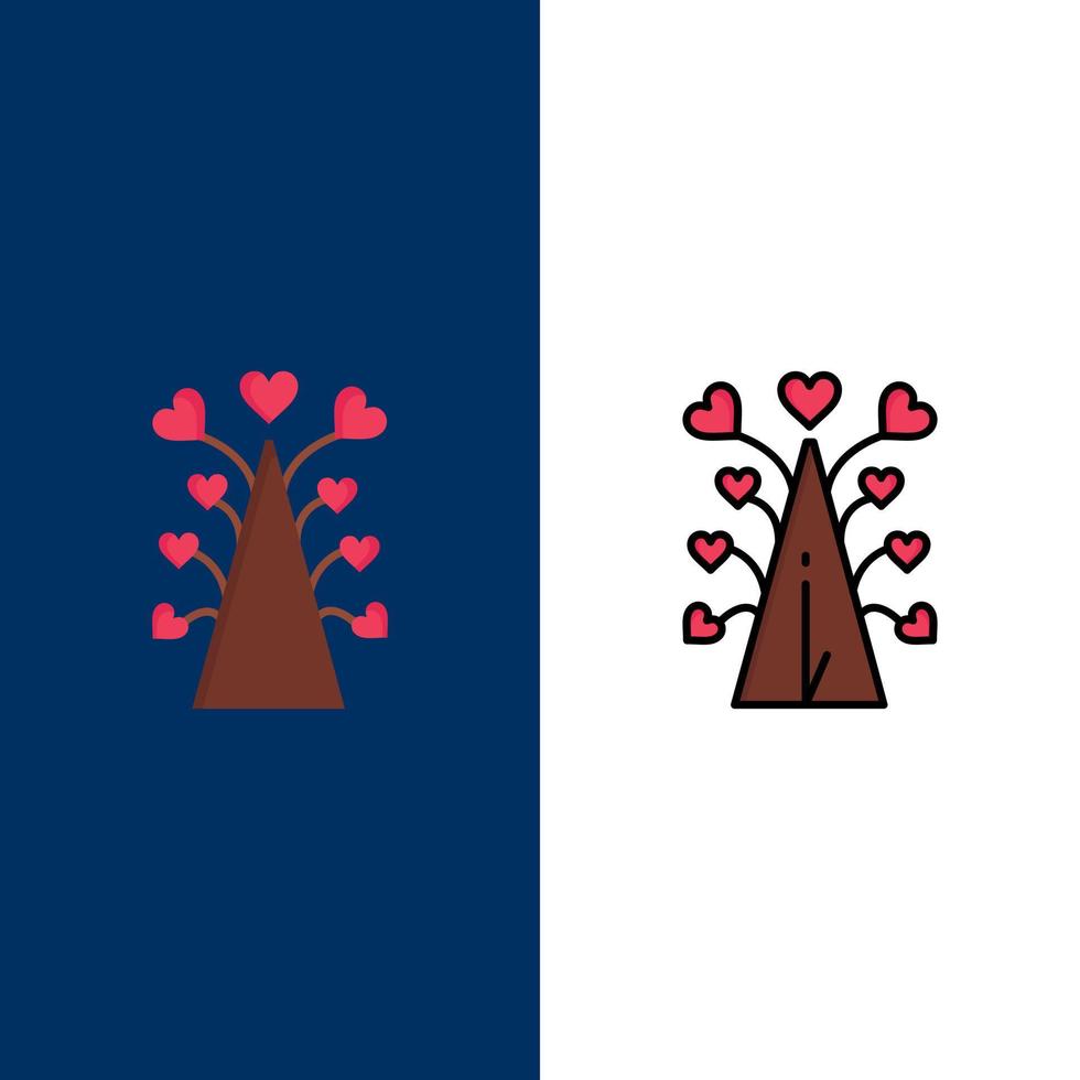 Love Tree Heart Valentine Valentines Day   Icons Flat and Line Filled Icon Set Vector Blue Background