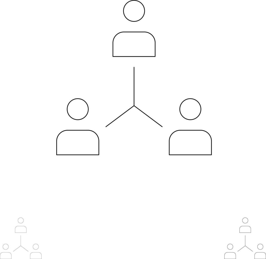 Structure Company Cooperation Group Hierarchy People Team Bold and thin black line icon set vector