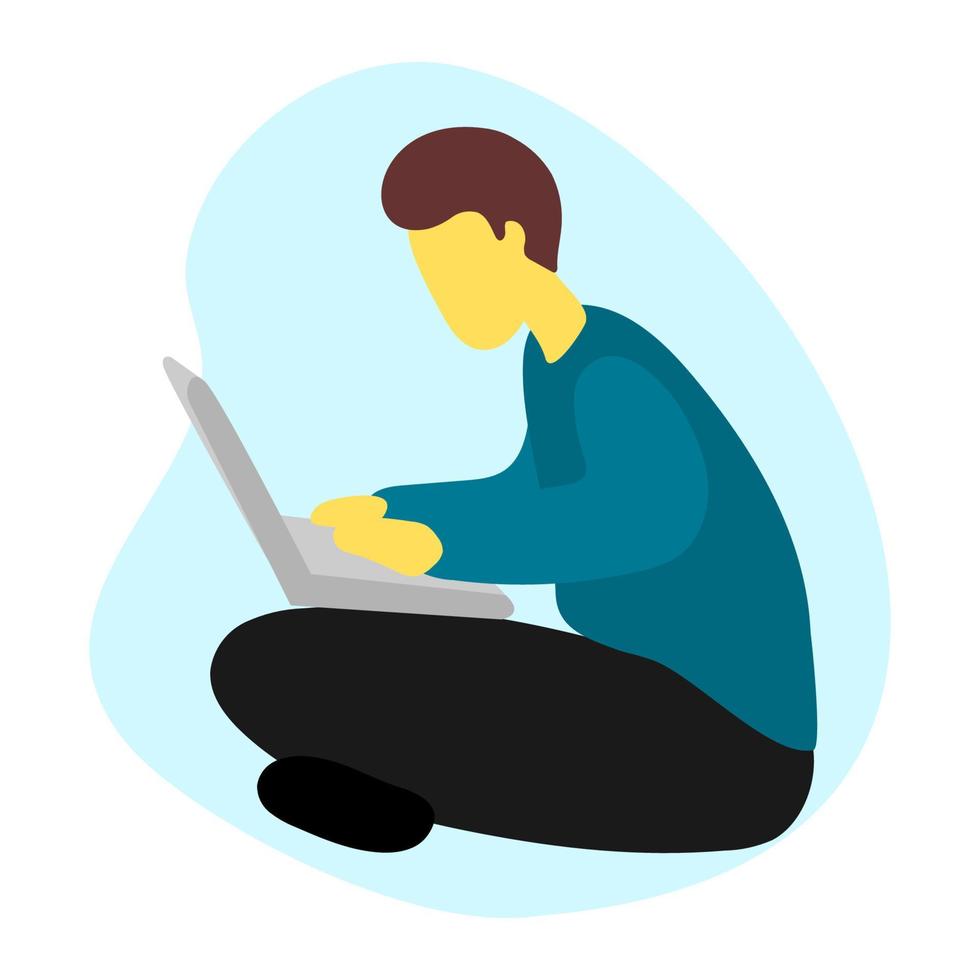 Vector illustration design of people sitting cross-legged and playing laptop
