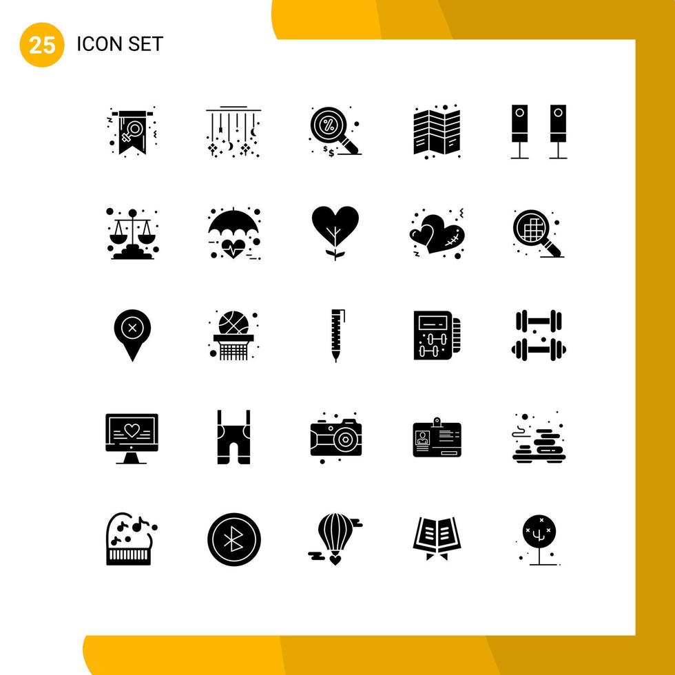 grupo de símbolos de iconos universales de 25 glifos sólidos modernos de volante de impresión folleto de media luna marketing elementos de diseño de vectores editables