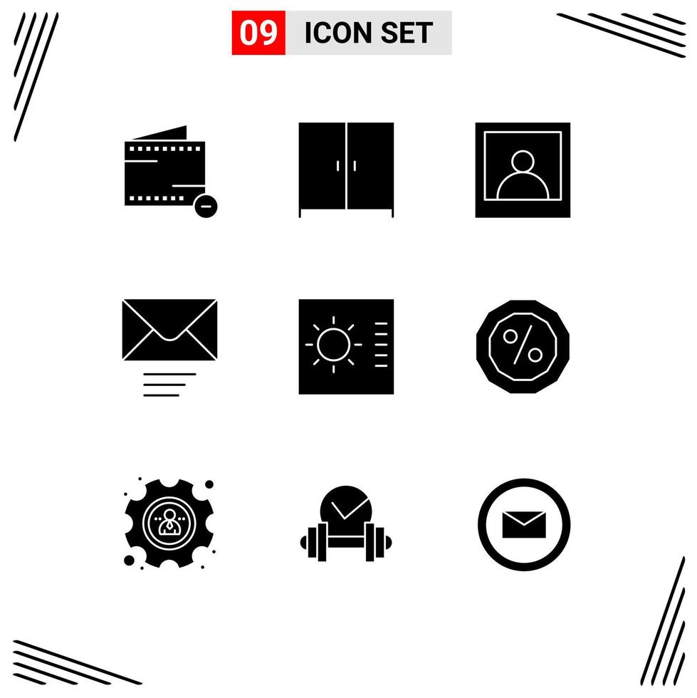 Set of 9 Commercial Solid Glyphs pack for percent credit photo layout control Editable Vector Design Elements