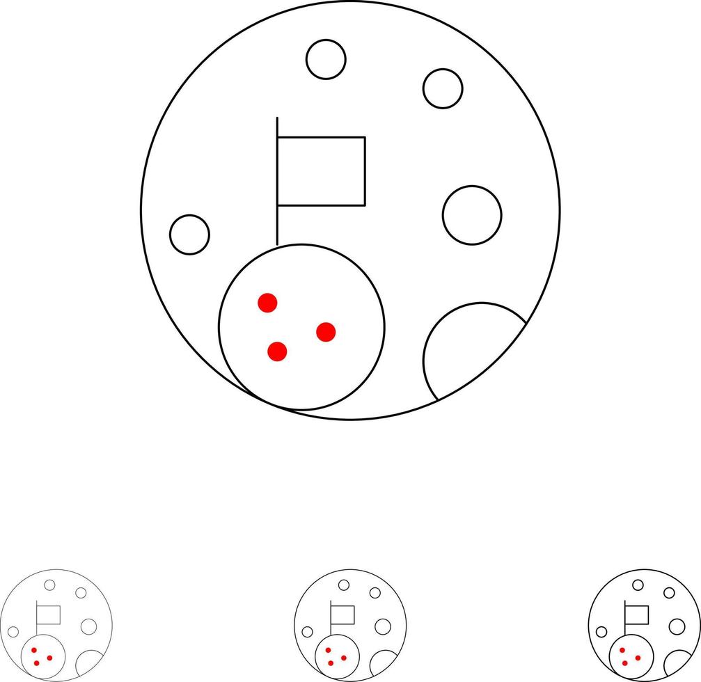 luna bandera espacio planeta audaz y delgada línea negra conjunto de iconos vector