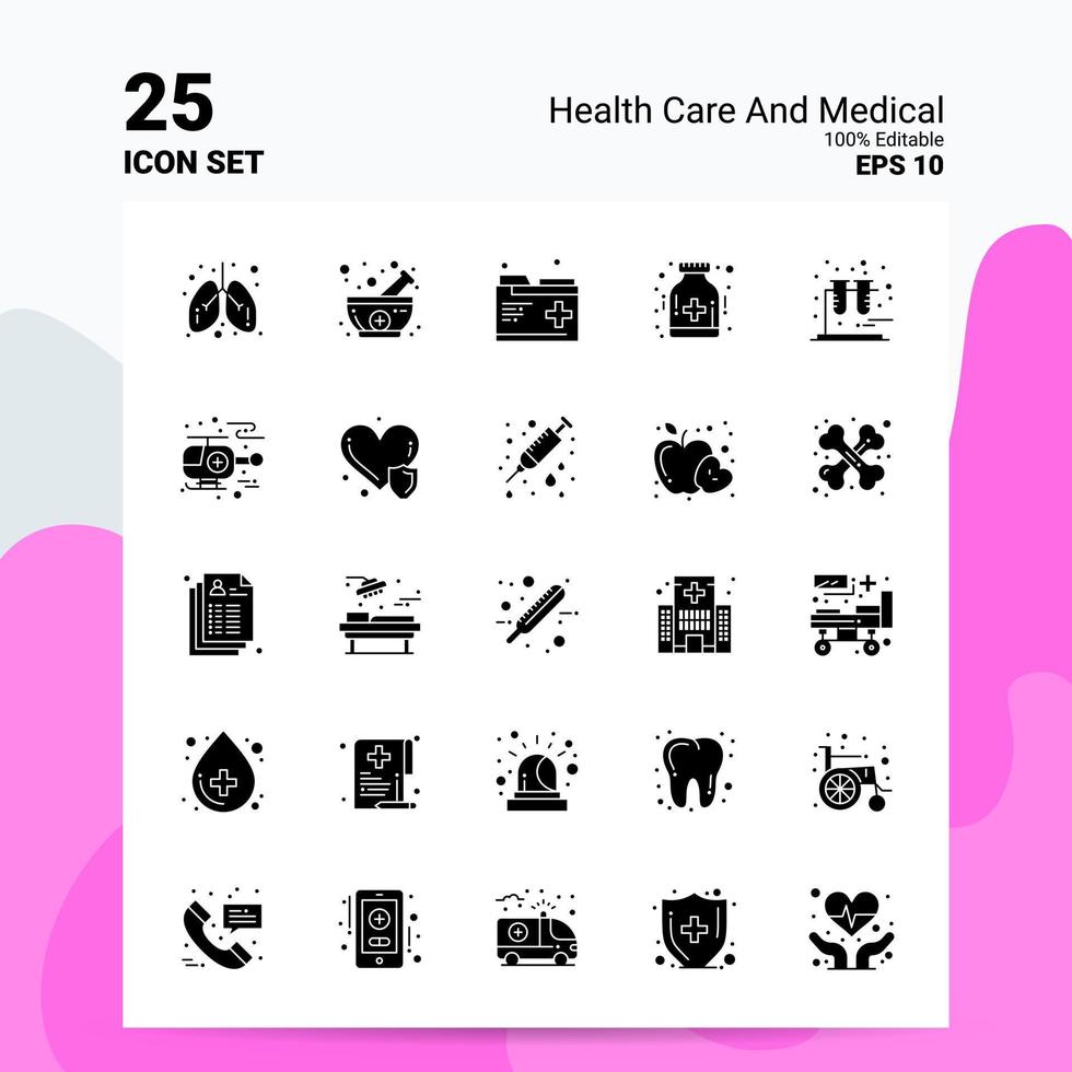 25 Health Care And Medical Icon Set 100 Editable EPS 10 Files Business Logo Concept Ideas Solid Glyph icon design vector