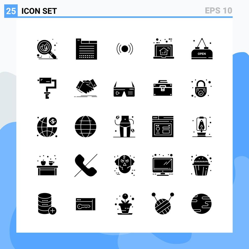 Modern 25 solid style icons Glyph Symbols for general use Creative Solid Icon Sign Isolated on White Background 25 Icons Pack Creative Black Icon vector background
