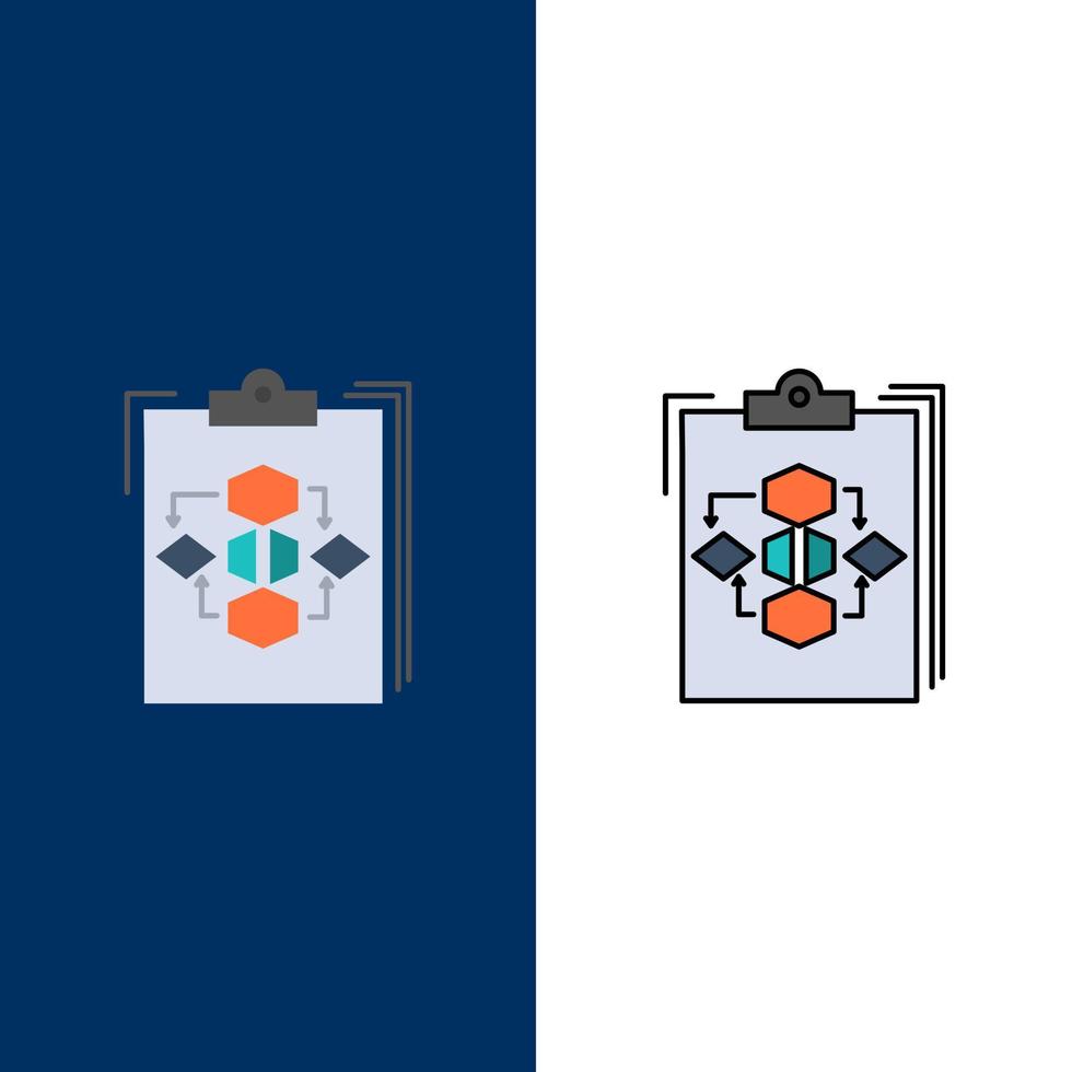 Clipboard Business Diagram Flow Process Work Workflow  Icons Flat and Line Filled Icon Set Vector Blue Background