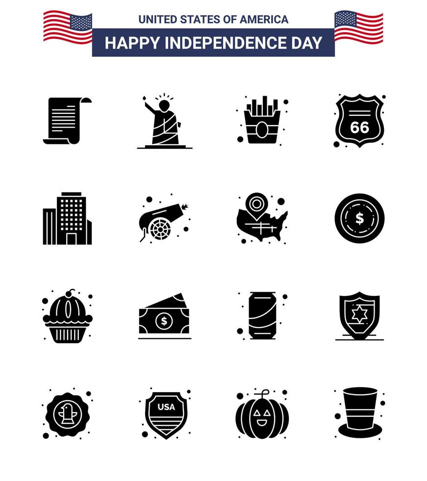 Happy Independence Day Pack of 16 Solid Glyphs Signs and Symbols for office american usa sign security Editable USA Day Vector Design Elements