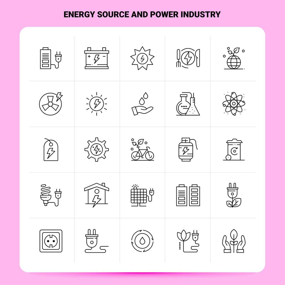 contorno 25 fuente de energía y conjunto de iconos de la industria de la energía diseño de estilo de línea vectorial conjunto de iconos negros paquete de pictogramas lineales diseño de ideas de negocios web y móviles ilustración vectorial vector