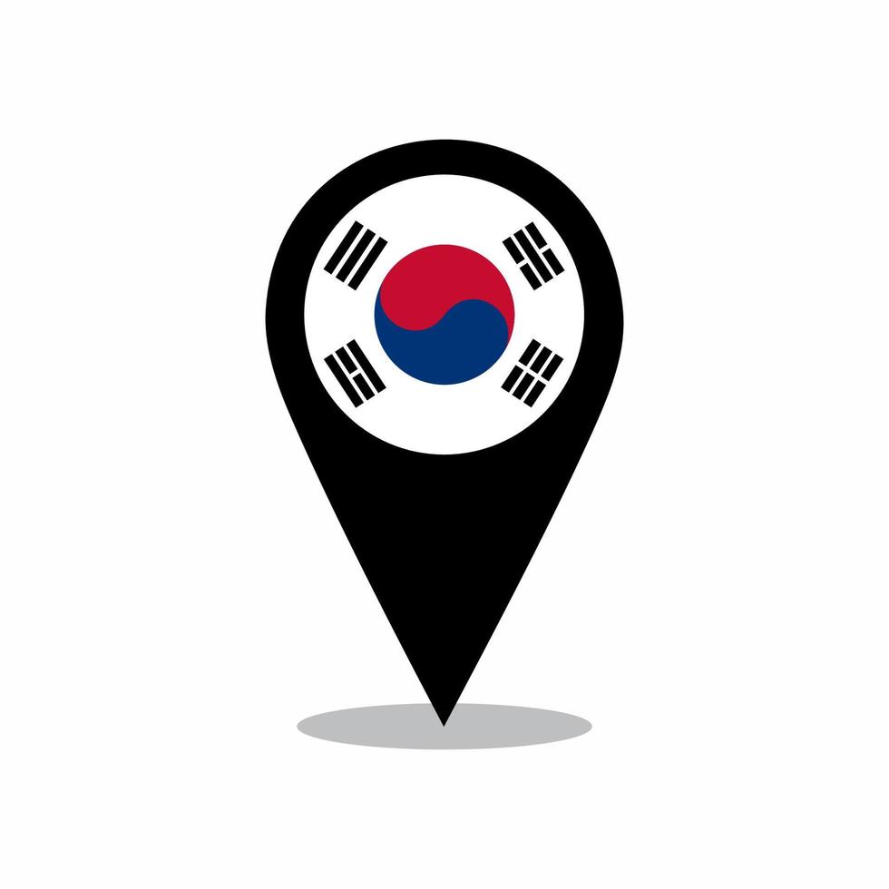 vector de bandera de país de corea del sur con diseño de pin de ubicación