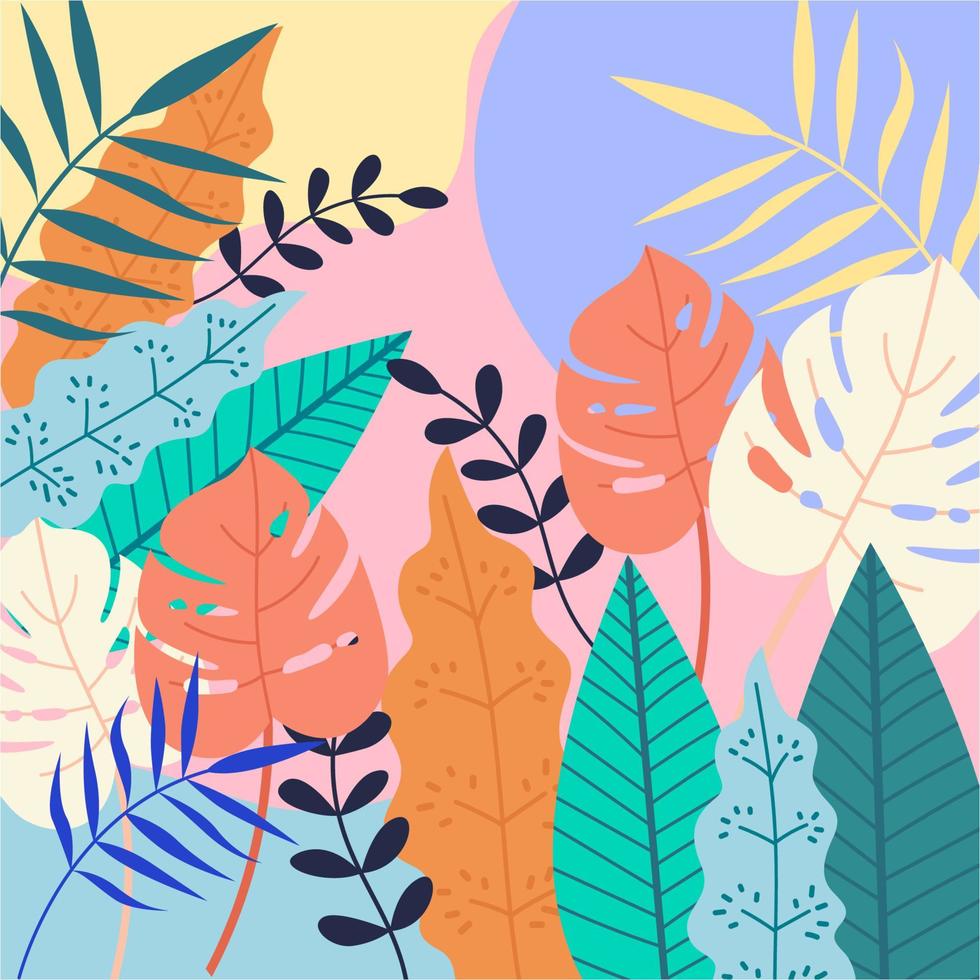 Background vector design with tropical leaf ornament for social media template