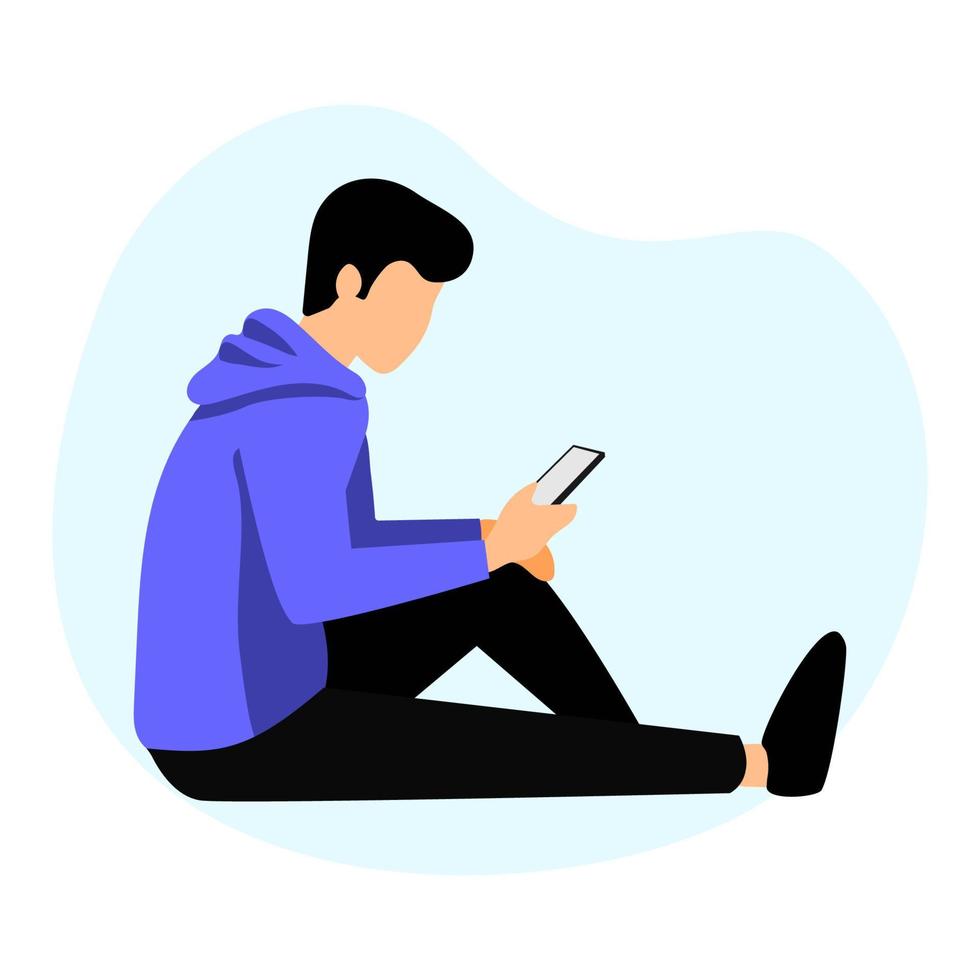 diseño de ilustración vectorial de persona jugando smartphone mientras está sentado vector