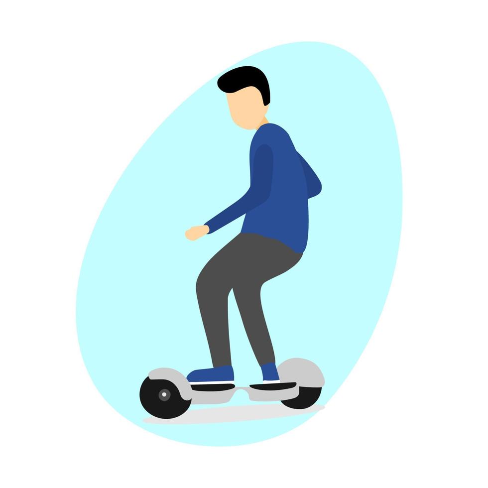 diseño de ilustración vectorial de un hombre que conduce un scooter eléctrico de ruedas de equilibrio inteligente vector