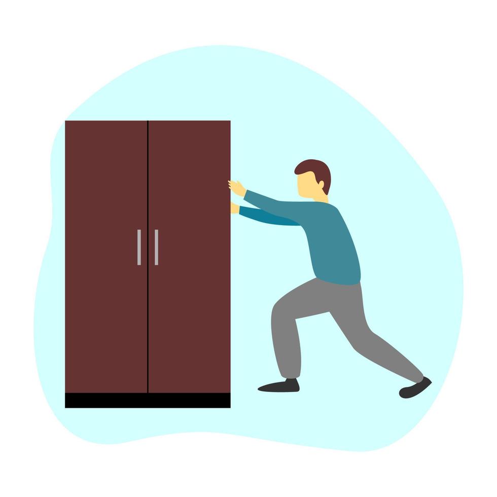 Vector illustration design of a person pushing a cupboard