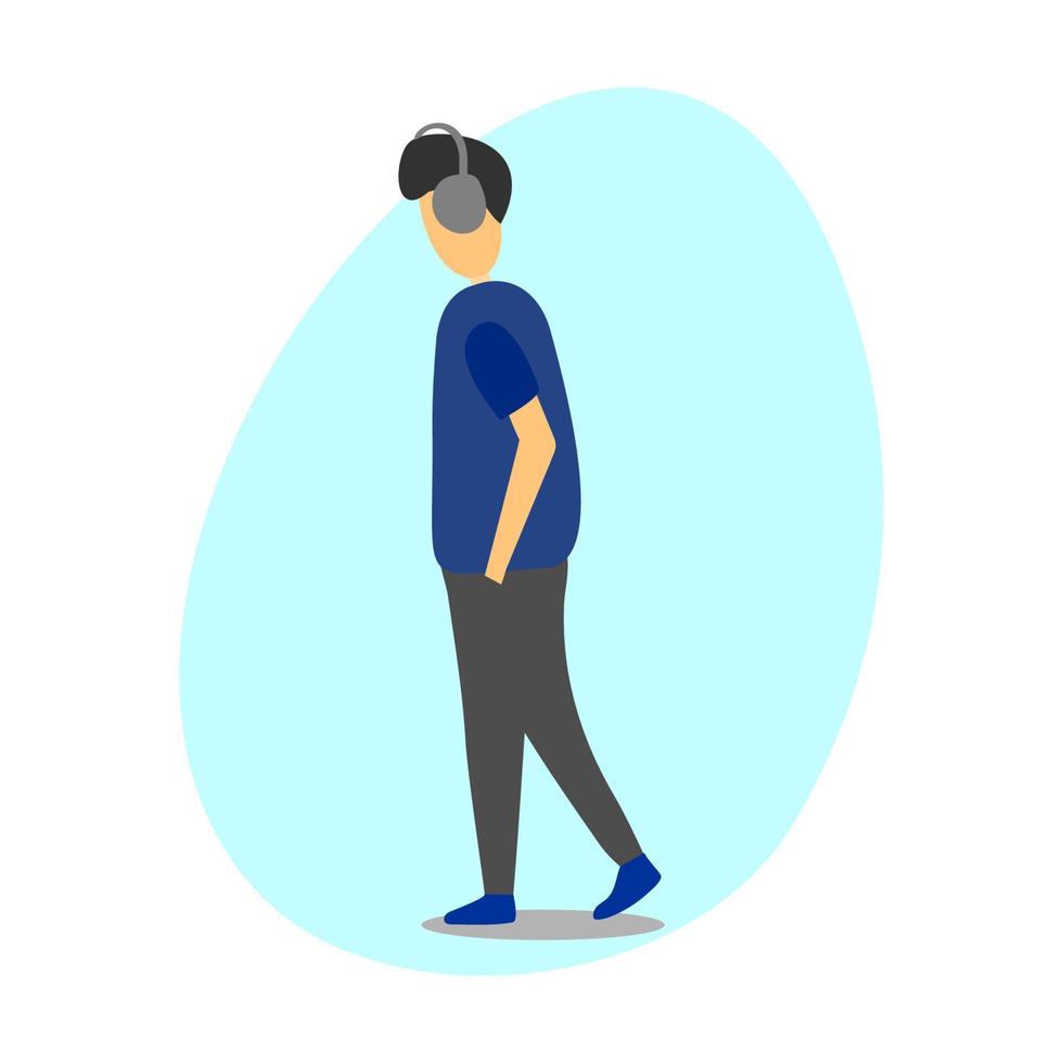 diseño de ilustración vectorial de un hombre que camina usando un auricular vector