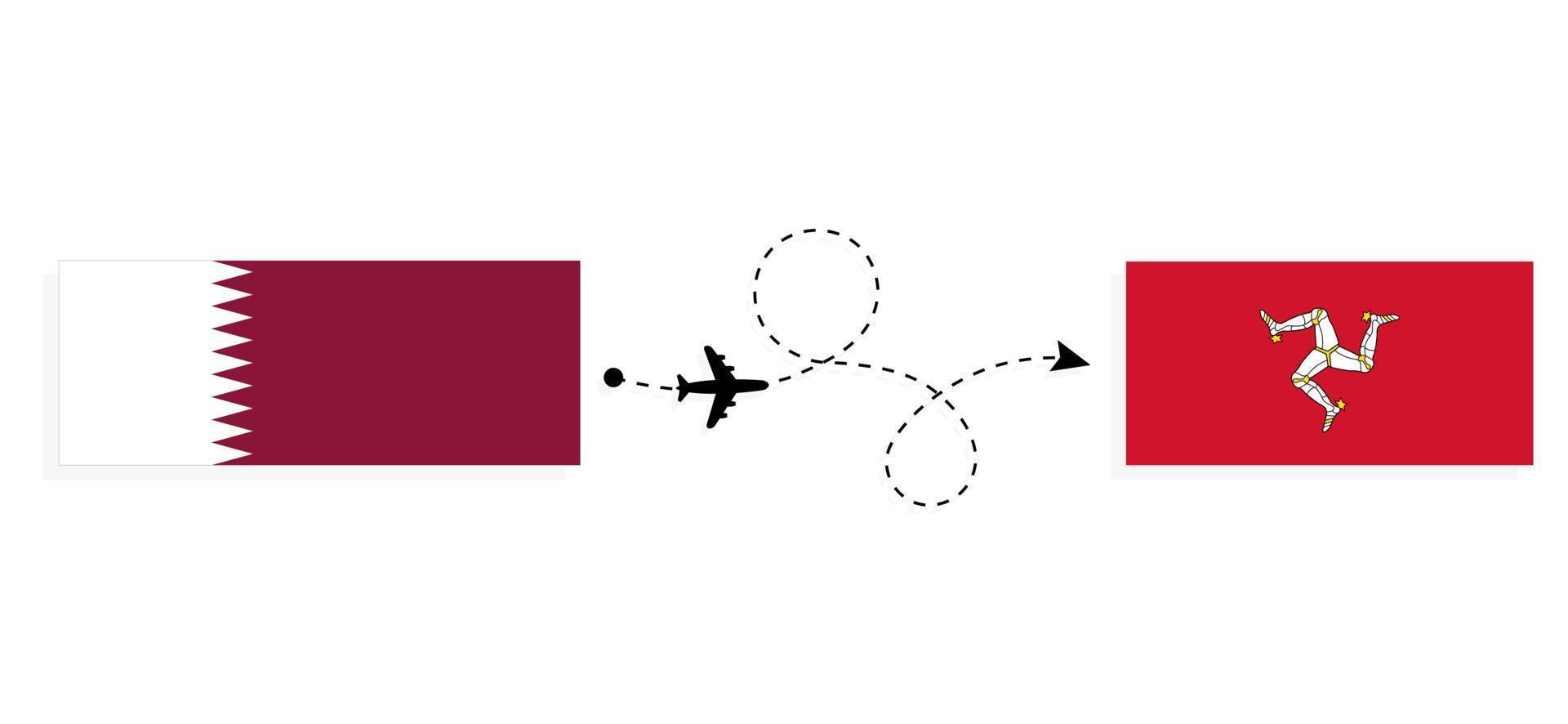 vuelo y viaje desde qatar a la isla de mann por concepto de viaje en avión de pasajeros vector