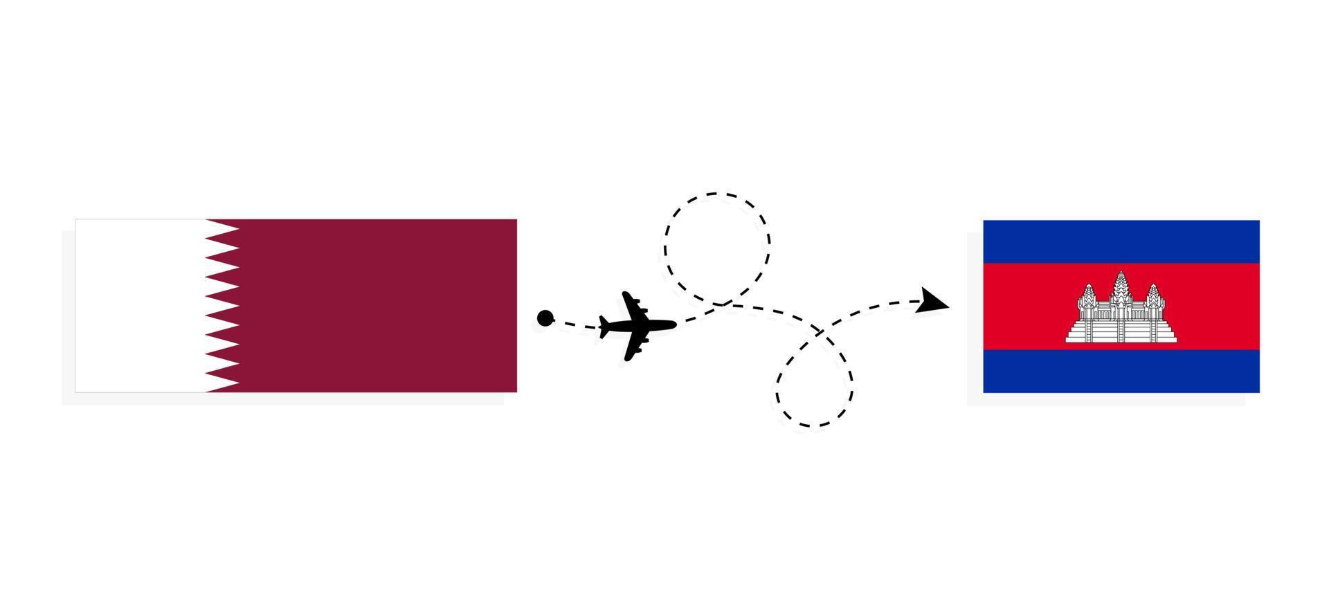 vuelo y viaje de qatar a camboya por concepto de viaje en avión de pasajeros vector