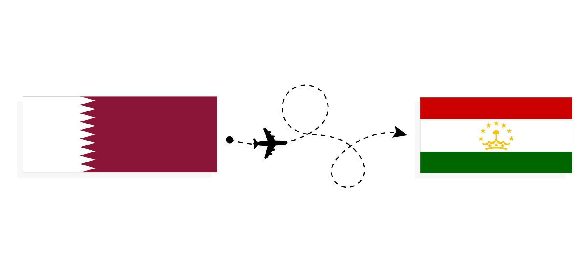 Flight and travel from Qatar to Tajikistan by passenger airplane Travel concept vector