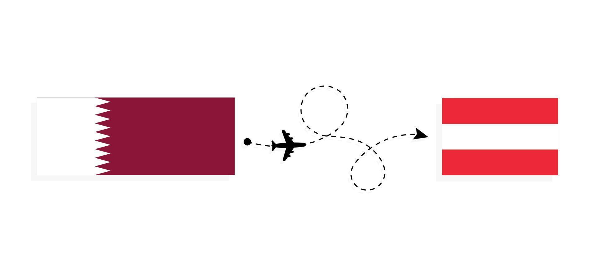 Flight and travel from Qatar to Austria by passenger airplane Travel concept vector