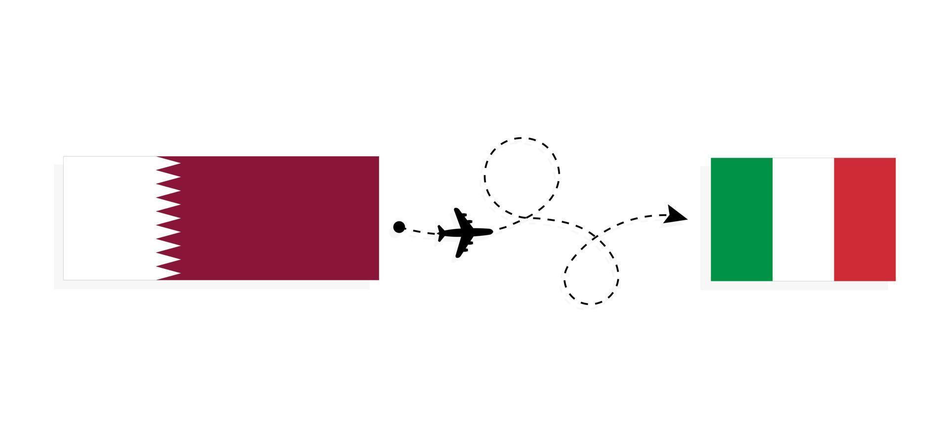 Flight and travel from Qatar to Italy by passenger airplane Travel concept vector