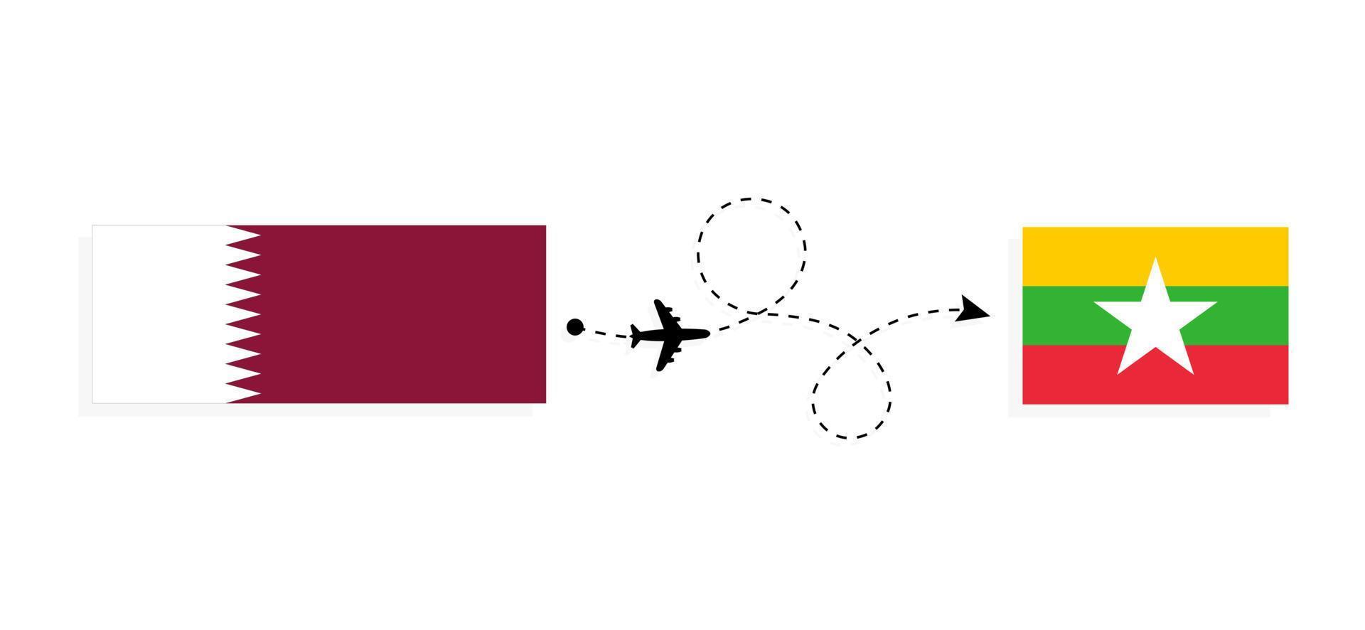 vuelo y viaje de qatar a myanmar por concepto de viaje en avión de pasajeros vector