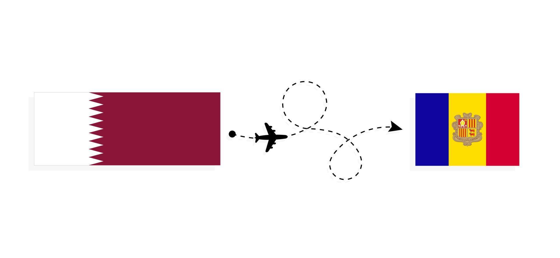 Flight and travel from Qatar to Andorra by passenger airplane Travel concept vector