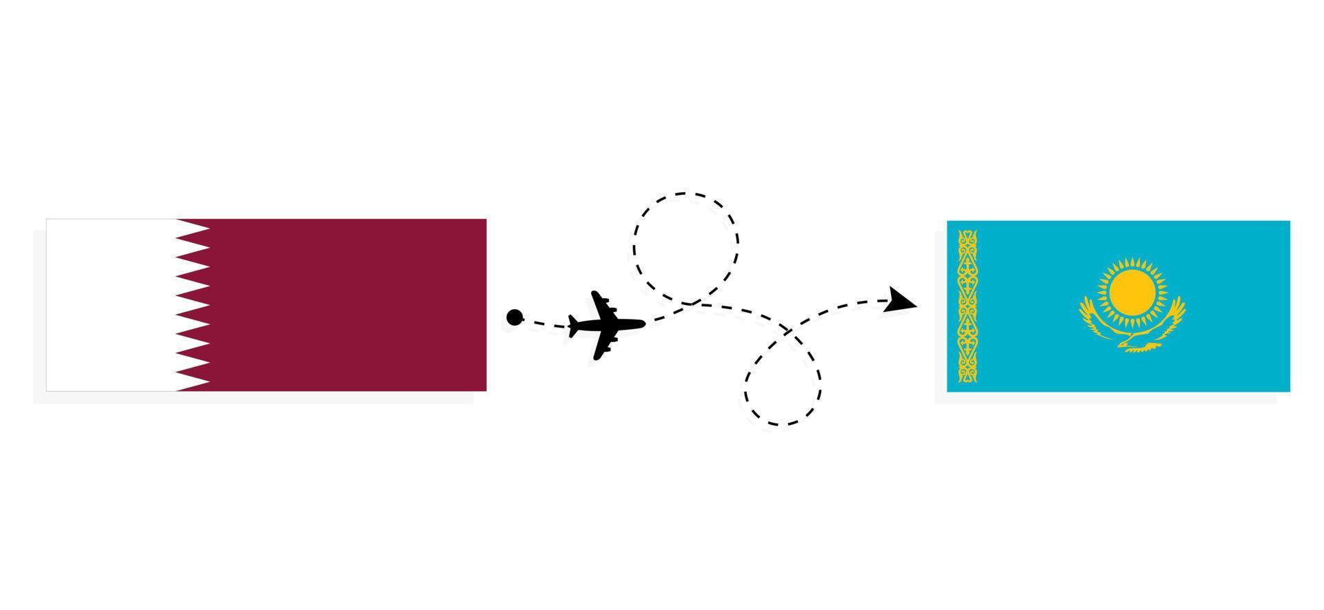 Flight and travel from Qatar to Kazakhstan by passenger airplane Travel concept vector