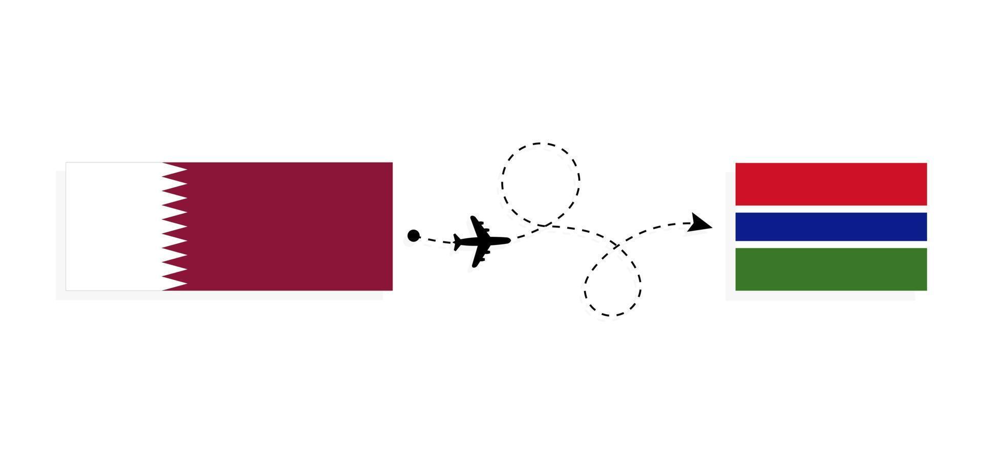 Flight and travel from Qatar to Gambia by passenger airplane Travel concept vector