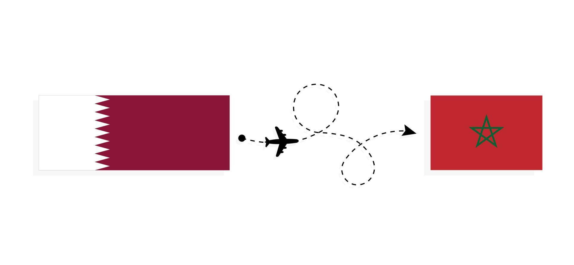 Flight and travel from Qatar to Morocco by passenger airplane Travel concept vector
