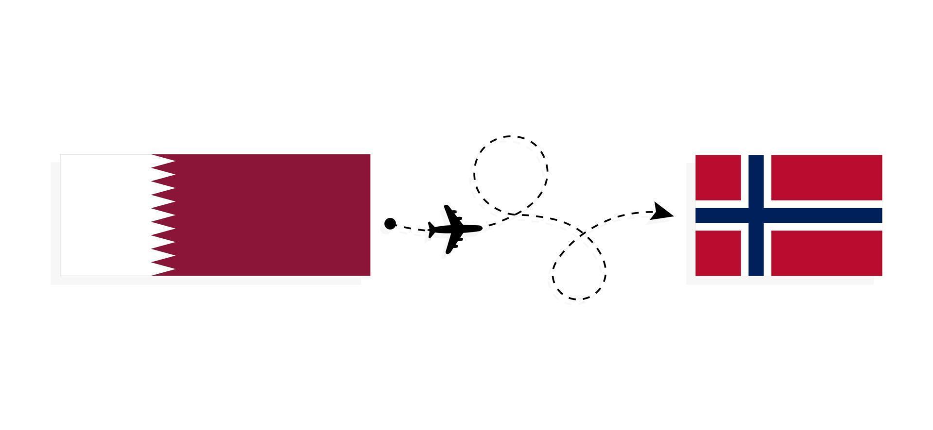 Flight and travel from Qatar to Norway by passenger airplane Travel concept vector