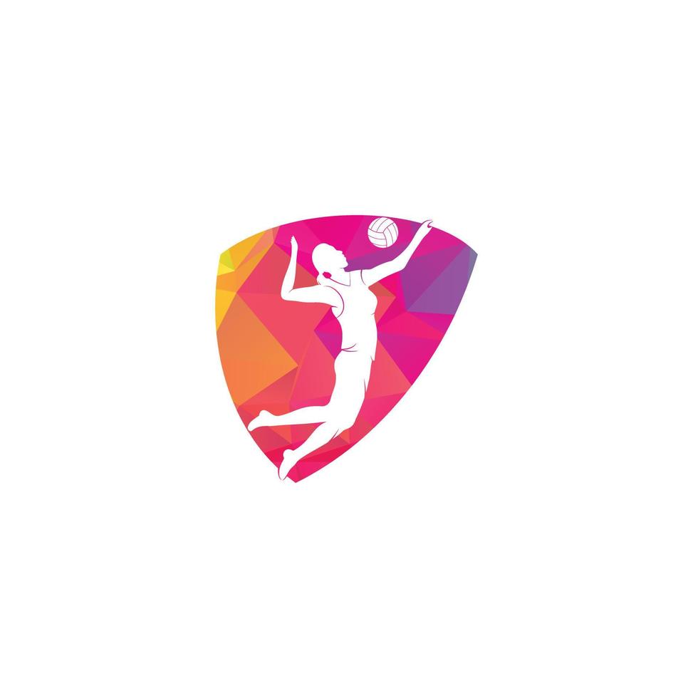 Female volleyball player logo.Abstract volleyball player jumping from a splash. Volleyball player serving ball. vector