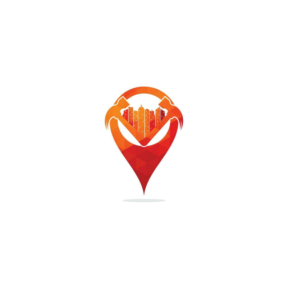 Construction logo template, suitable for construction company brand. Home repair logo. House Real Estate logo. Construction Building map pin shape concept Logo. Repairs house sign vector