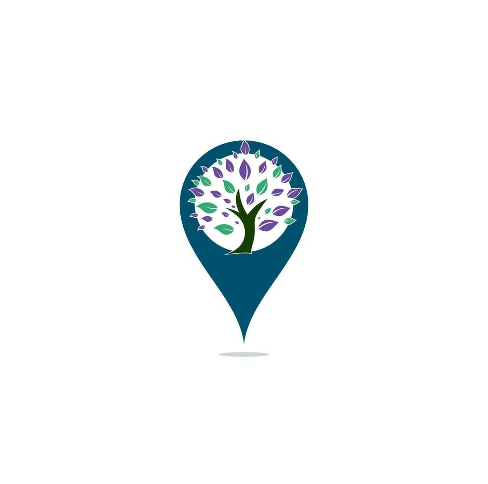 diseño de logotipo de concepto de forma de pin de mapa de árbol verde. diseño de vector de elemento orgánico abstracto. icono de concepto de logotipo de vida feliz de ecología. diseño de logotipo de árbol